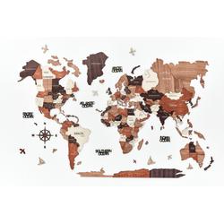 Houten Wereldkaart Muurdecoratie 3D (150 x 100 cm) | Wanddecoratie Map of The World Puzzle | Prikbord Met Vlaggetjes Voor Reizen